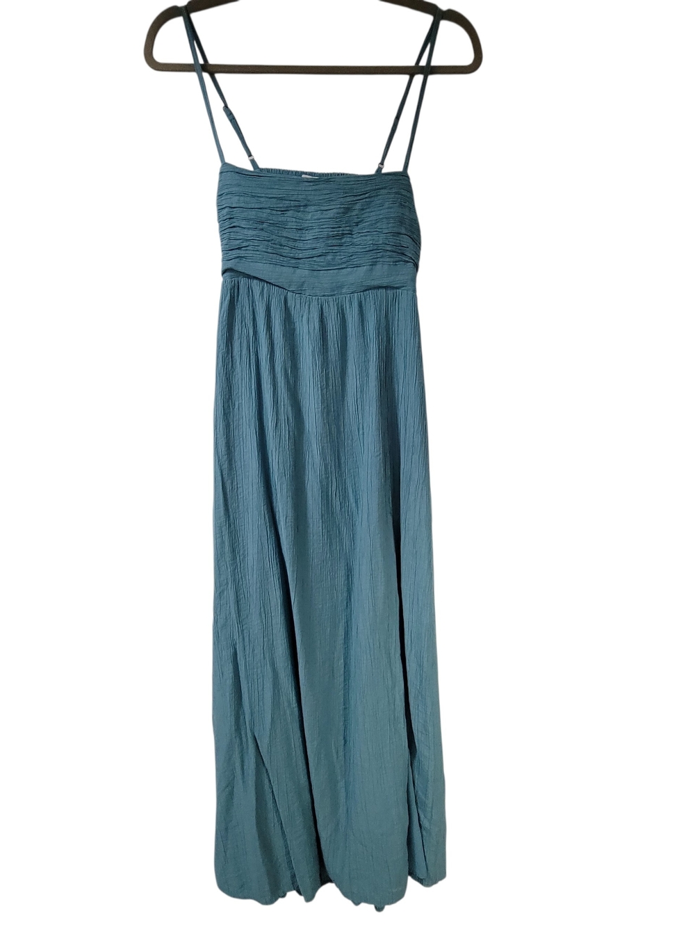 Abercrombie & Fitch Teal Blue Maxi Dress with Ruched Top Spaghetti Straps Size S